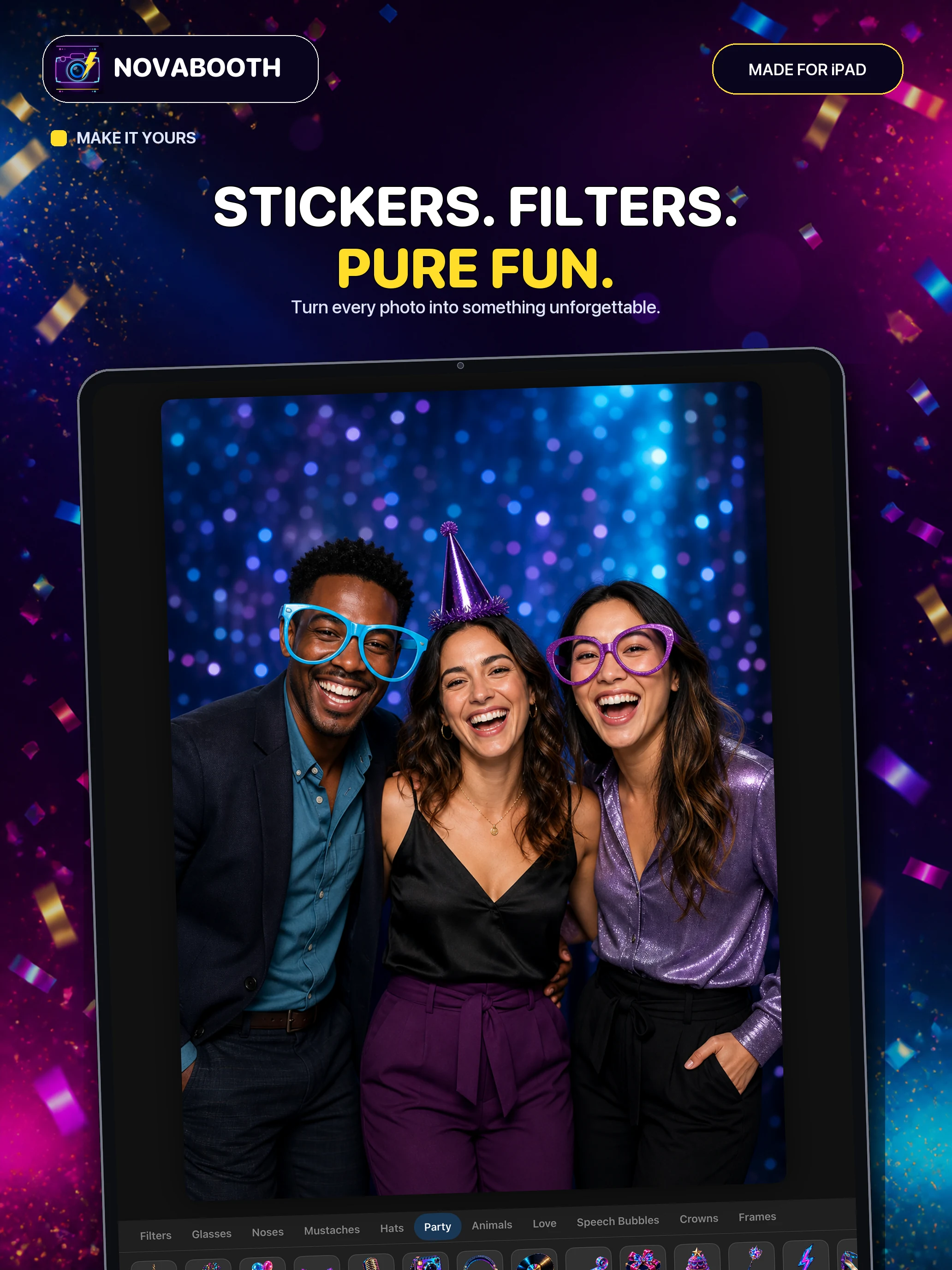 NovaBooth photo editor with original stickers