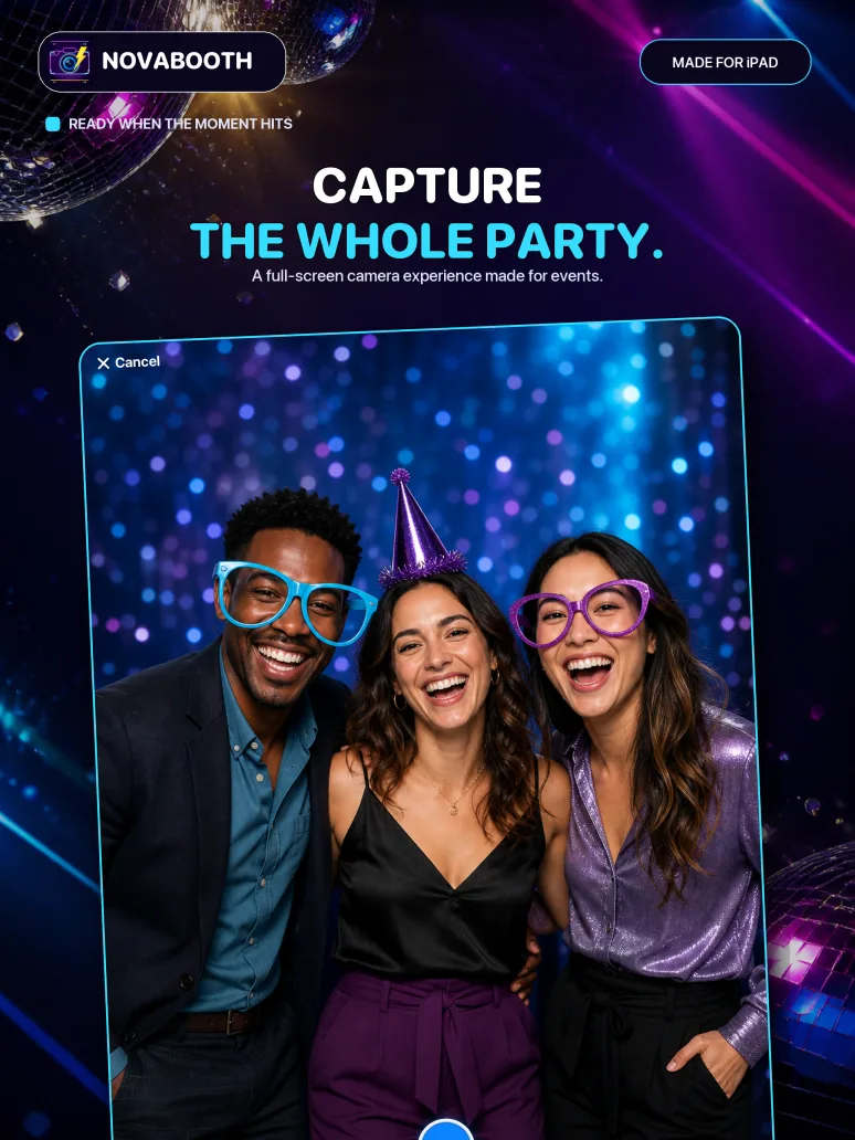 NovaBooth camera view at a party